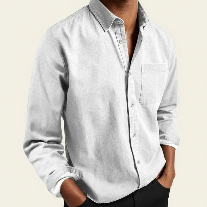 Men's Long-Sleeve Flannel Shirt Classic Button-Front Chest Pocket