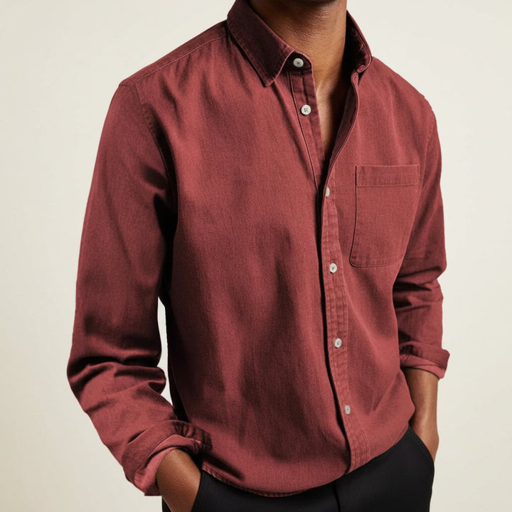 Men's Long-Sleeve Flannel Shirt Classic Button-Front Chest Pocket