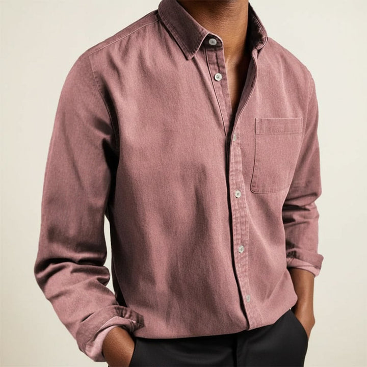 Men's Long-Sleeve Flannel Shirt Classic Button-Front Chest Pocket