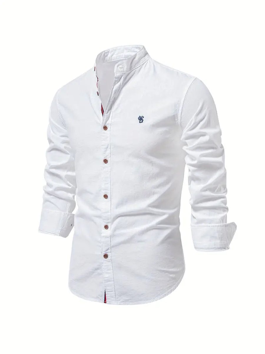 Mens Long-Sleeve Henley Button-Up Casual Oxford Shirt