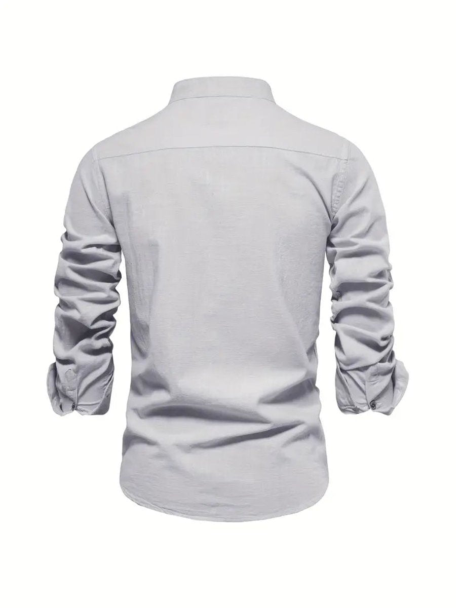 Mens Long-Sleeve Henley Button-Up Casual Oxford Shirt