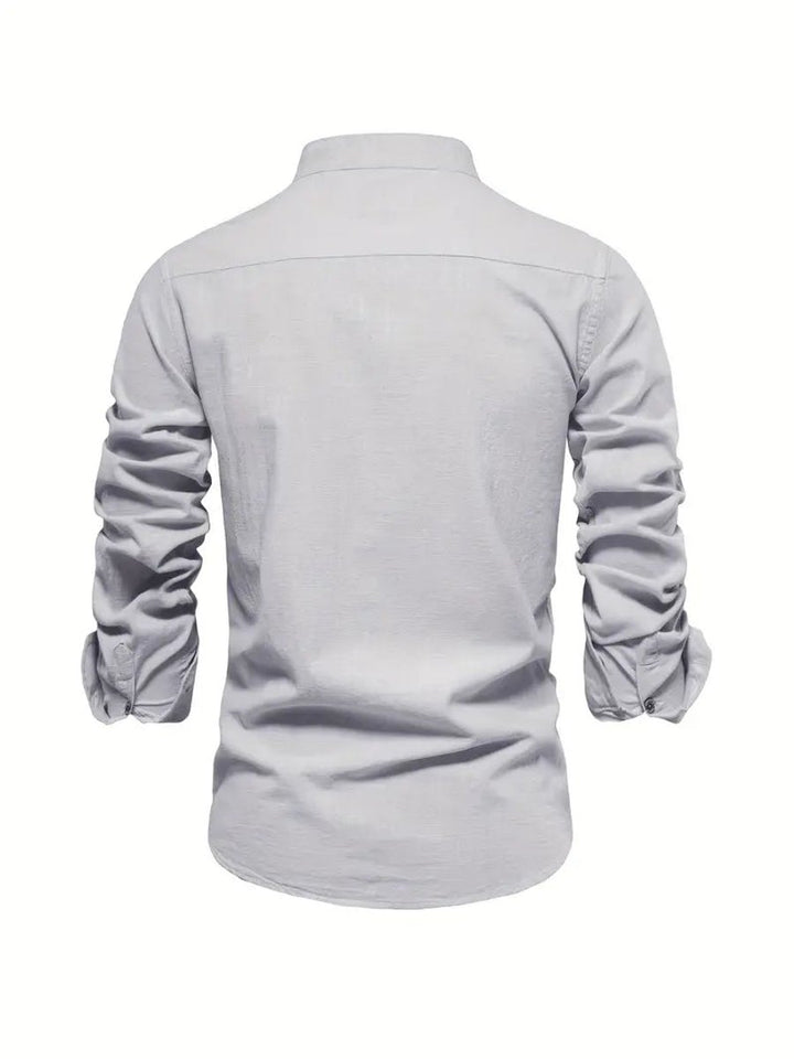 Mens Long-Sleeve Henley Button-Up Casual Oxford Shirt