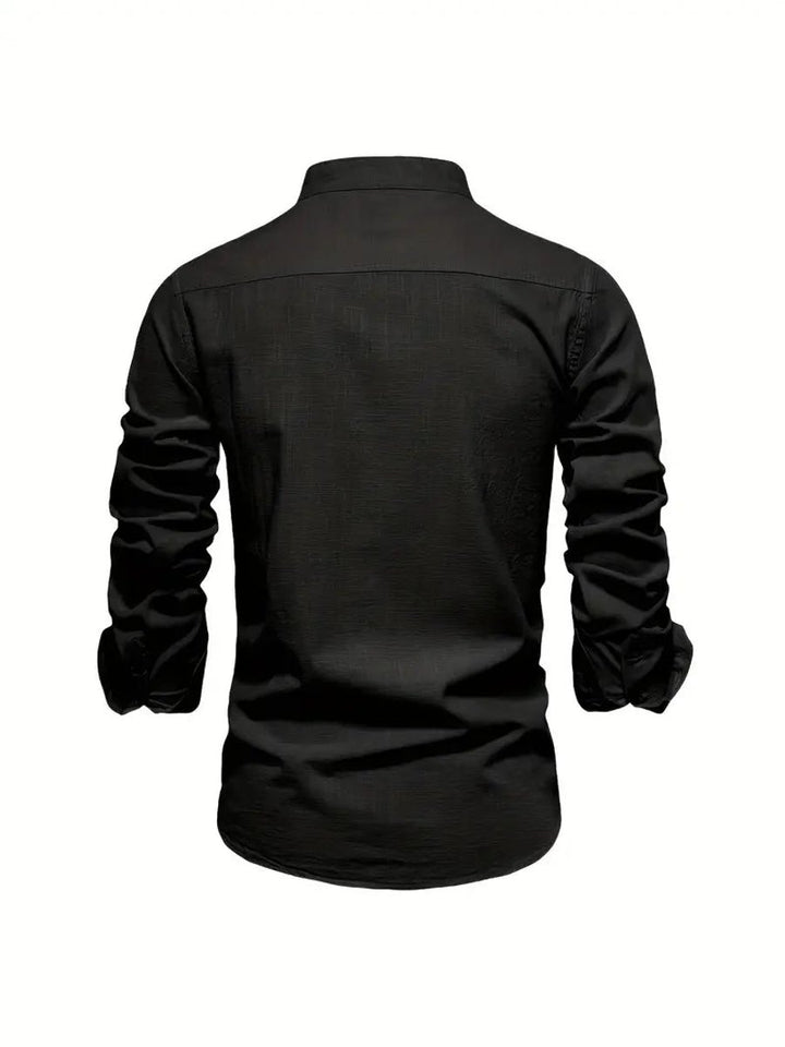 Mens Long-Sleeve Henley Button-Up Casual Oxford Shirt
