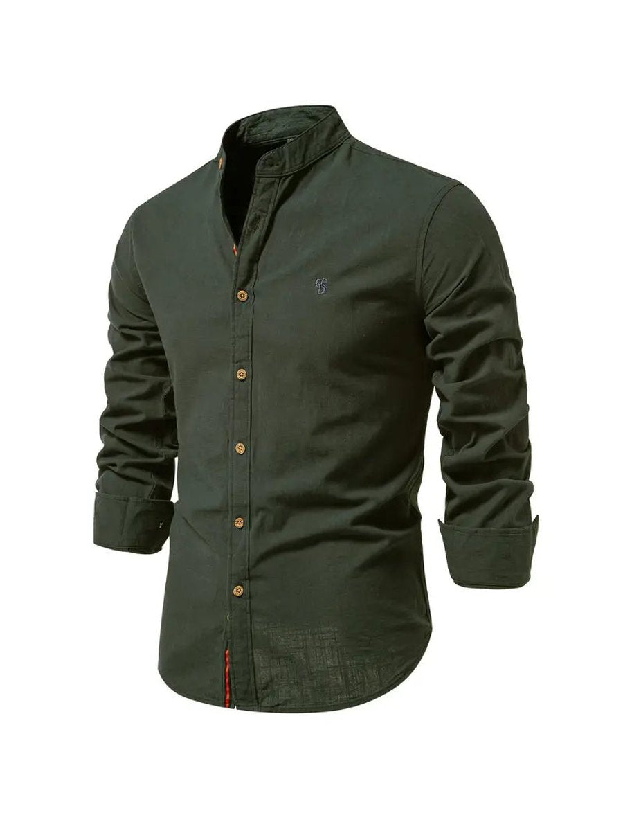 Mens Long-Sleeve Henley Button-Up Casual Oxford Shirt