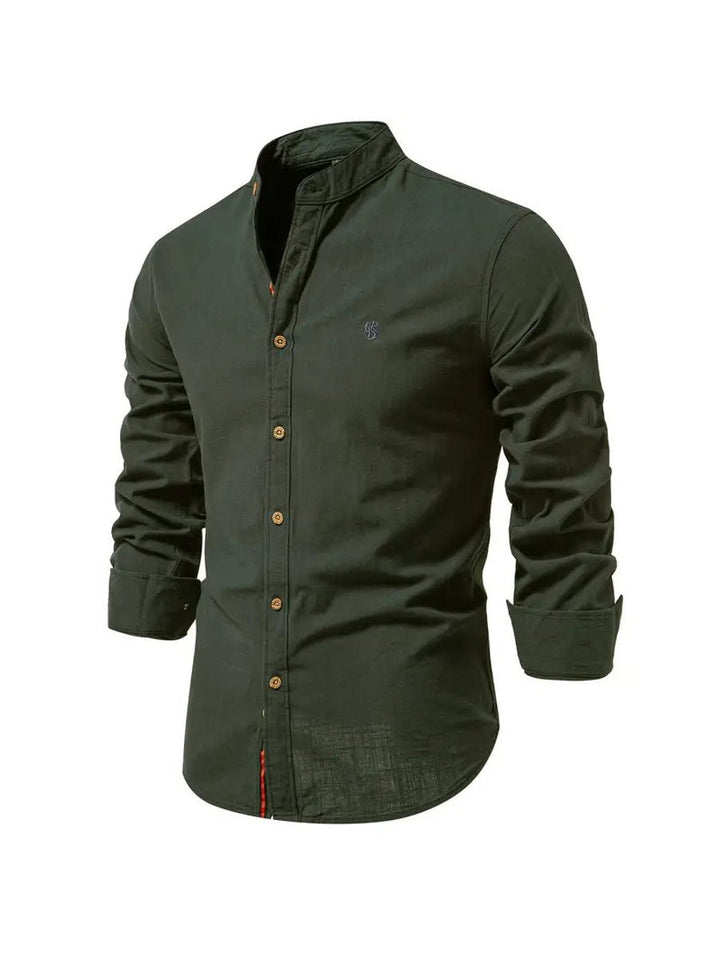 Mens Long-Sleeve Henley Button-Up Casual Oxford Shirt