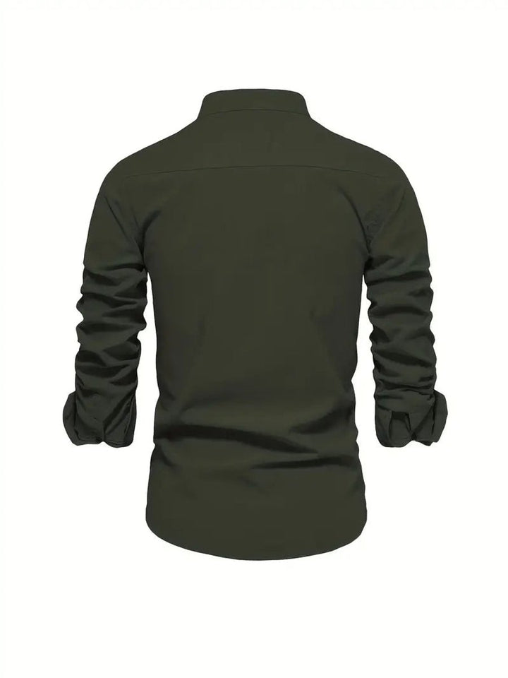 Mens Long-Sleeve Henley Button-Up Casual Oxford Shirt