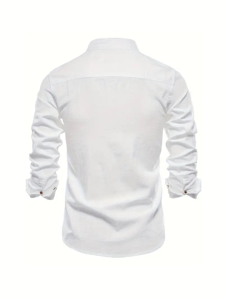 Mens Long-Sleeve Henley Button-Up Casual Oxford Shirt
