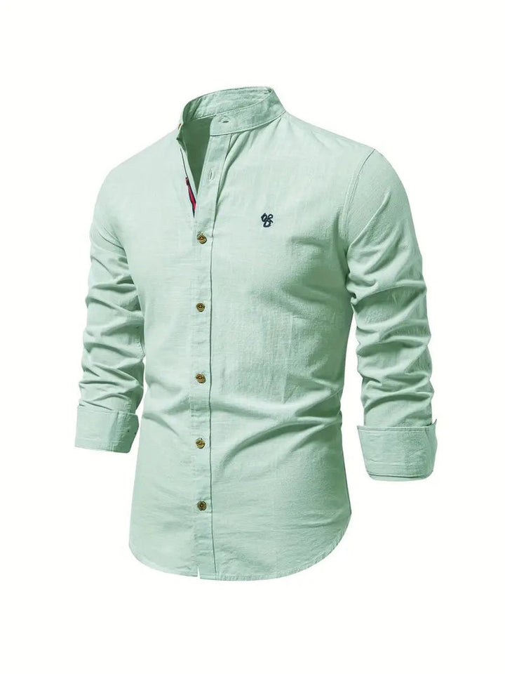 Mens Long-Sleeve Henley Button-Up Casual Oxford Shirt