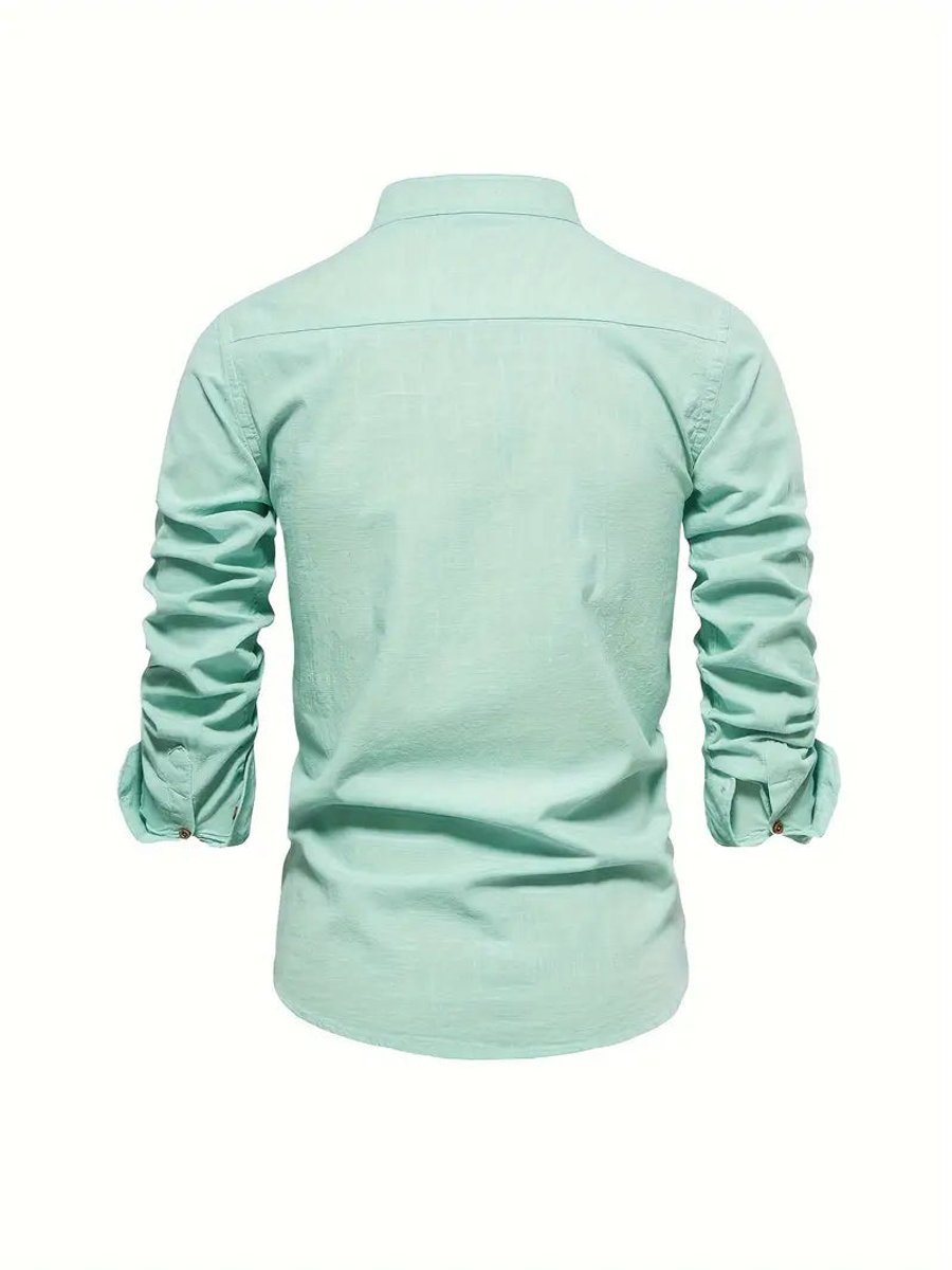 Mens Long-Sleeve Henley Button-Up Casual Oxford Shirt