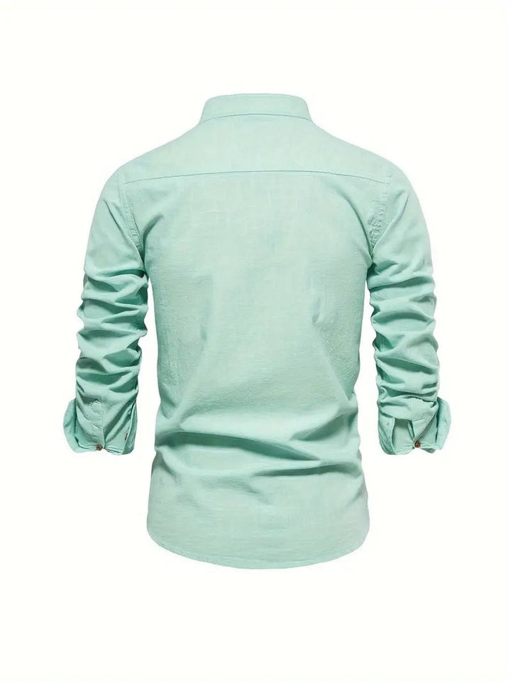 Mens Long-Sleeve Henley Button-Up Casual Oxford Shirt