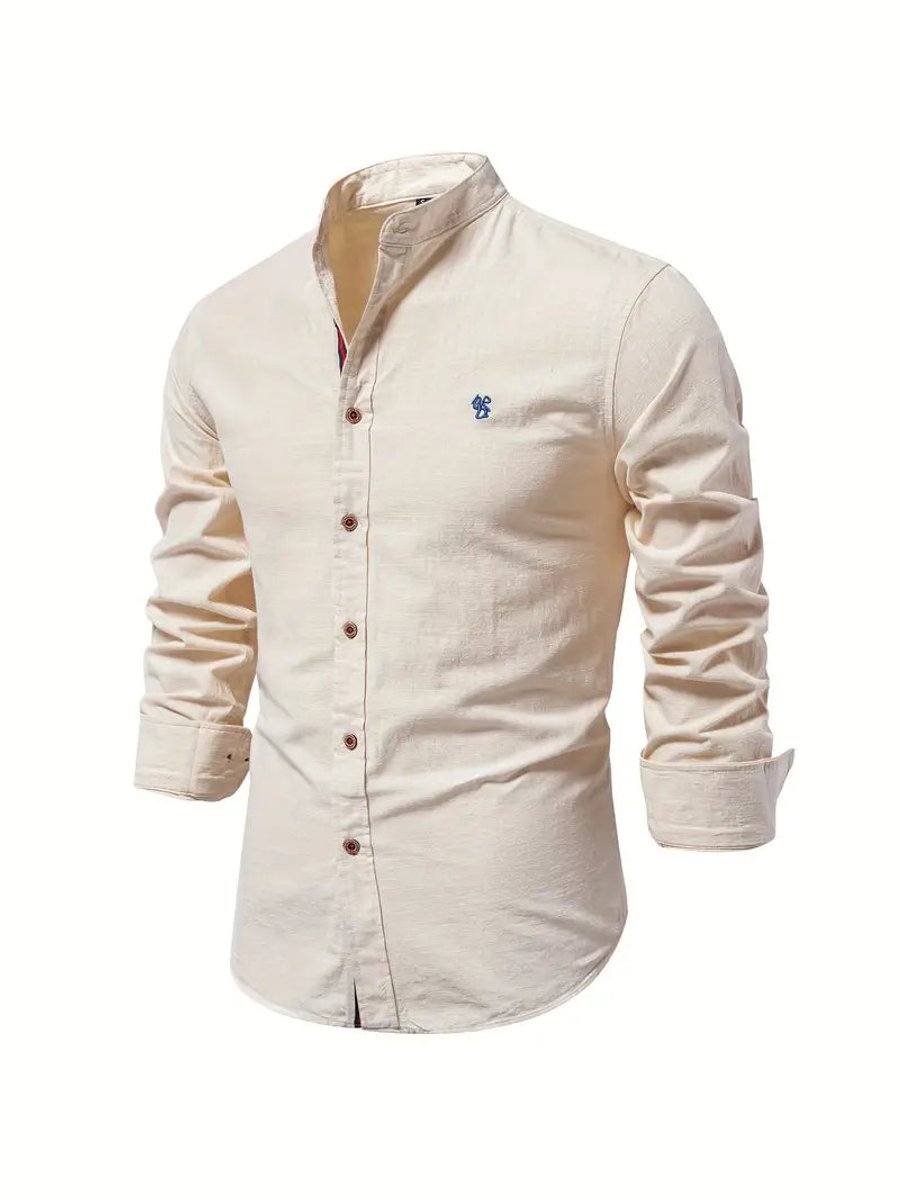Mens Long-Sleeve Henley Button-Up Casual Oxford Shirt