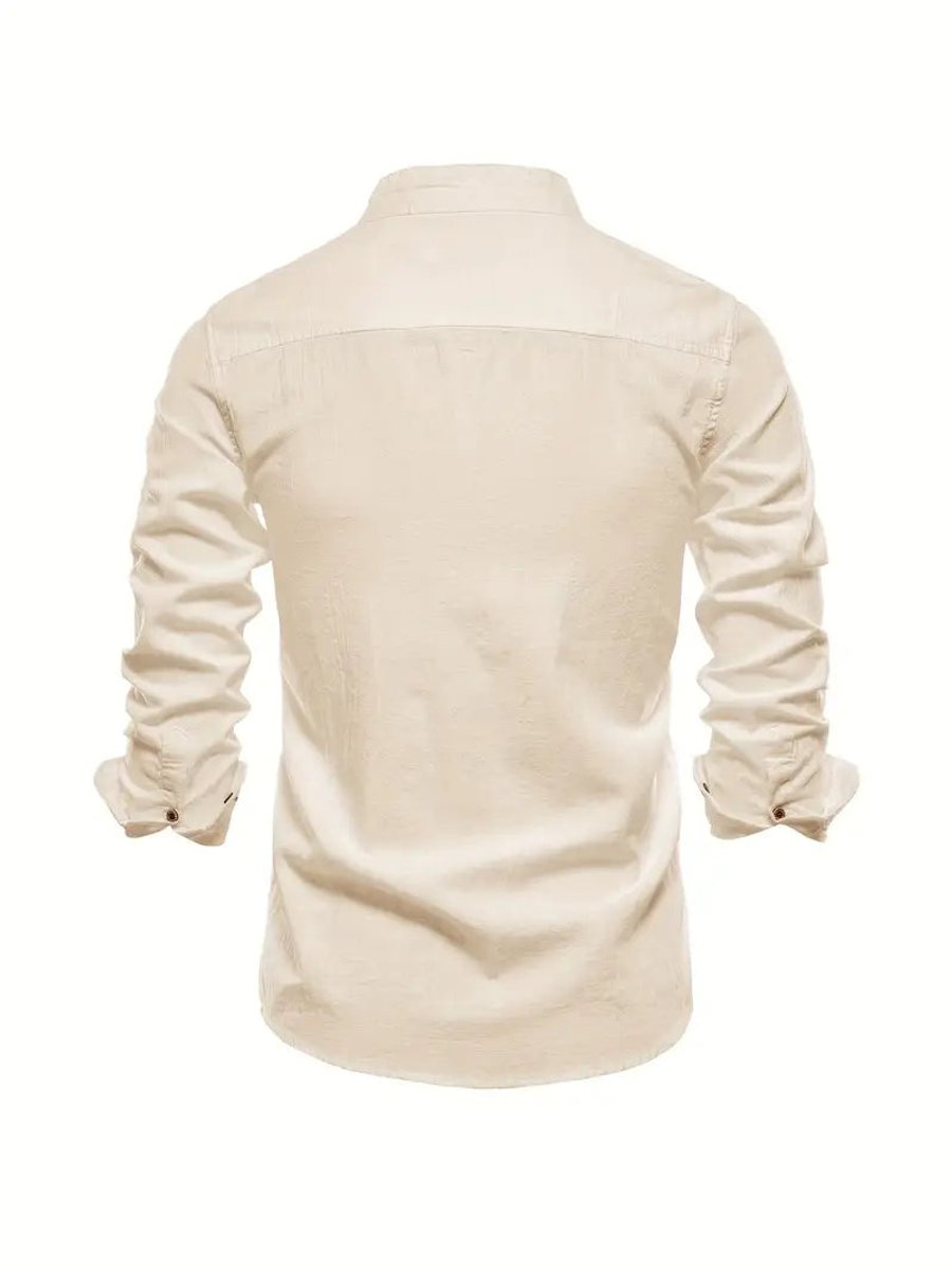 Mens Long-Sleeve Henley Button-Up Casual Oxford Shirt