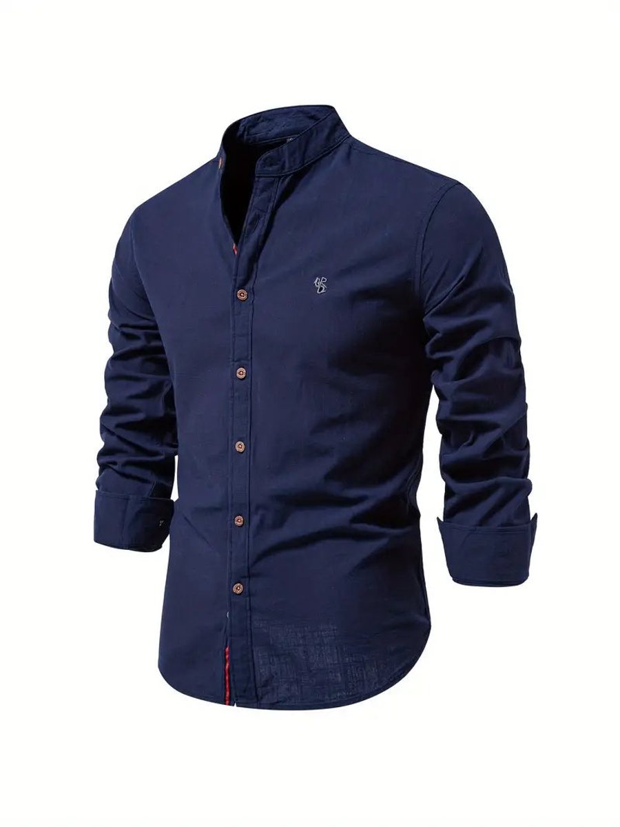 Mens Long-Sleeve Henley Button-Up Casual Oxford Shirt