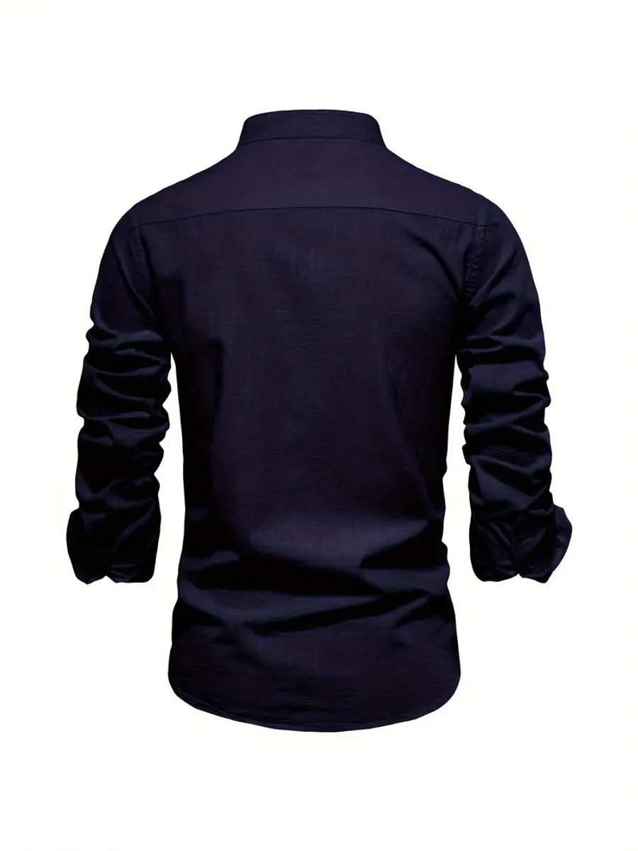 Mens Long-Sleeve Henley Button-Up Casual Oxford Shirt
