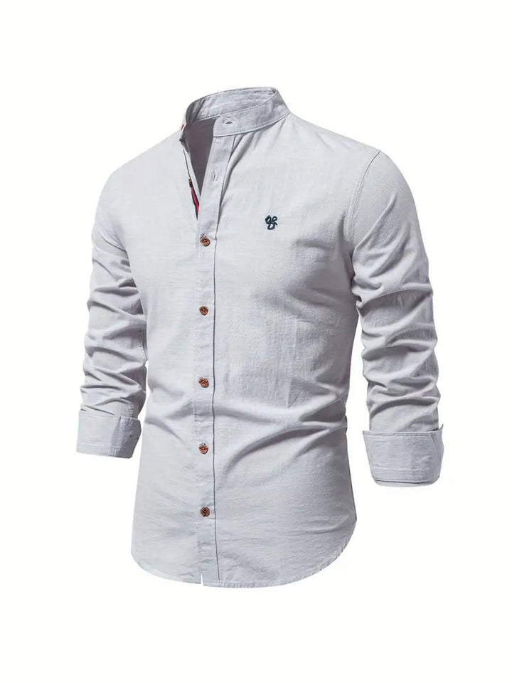 Mens Long-Sleeve Henley Button-Up Casual Oxford Shirt