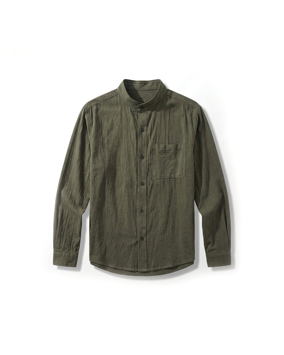 Men's Long-Sleeve Henley Cotton Button-Up Relaxed Shirt