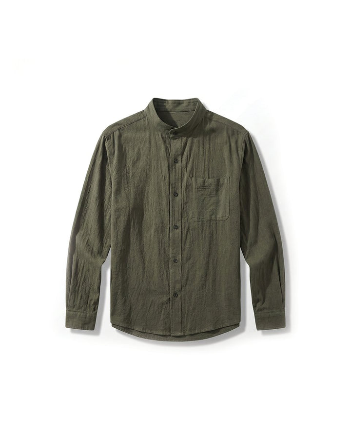 Men's Long-Sleeve Henley Cotton Button-Up Relaxed Shirt