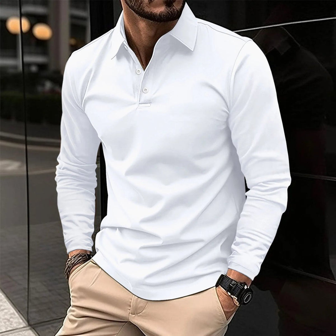 Men's Long-Sleeve Henley Polo Shirt Slim-Fit Classic Collar