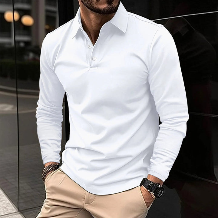 Men's Long-Sleeve Henley Polo Shirt Slim-Fit Classic Collar