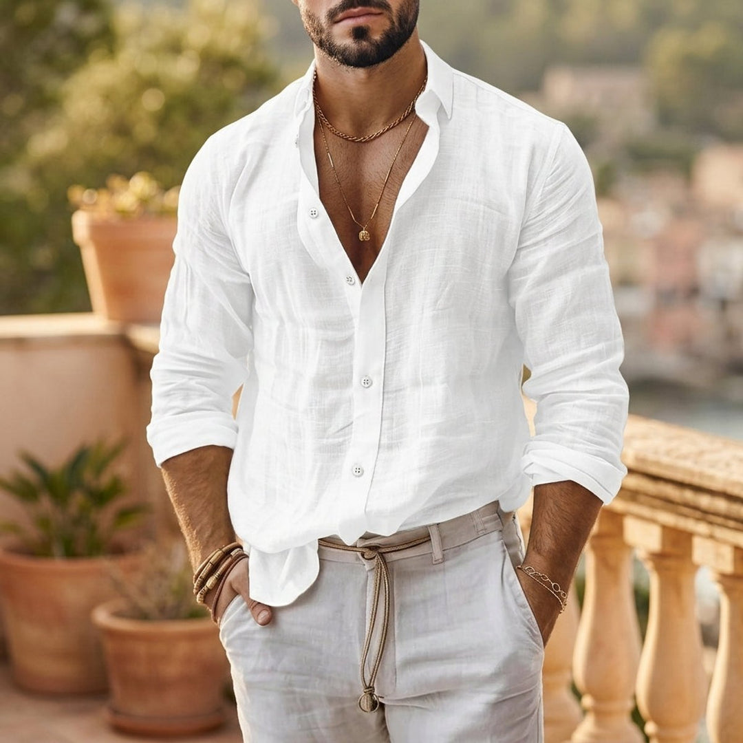 Mens Long-Sleeve Henley Shirt Lightweight Cotton Linen Relaxed Fit