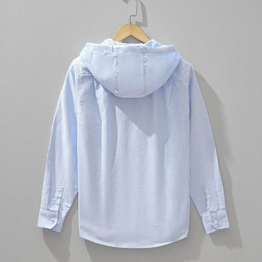 Men's Long-Sleeve Hooded Zip-Front Casual Shirt