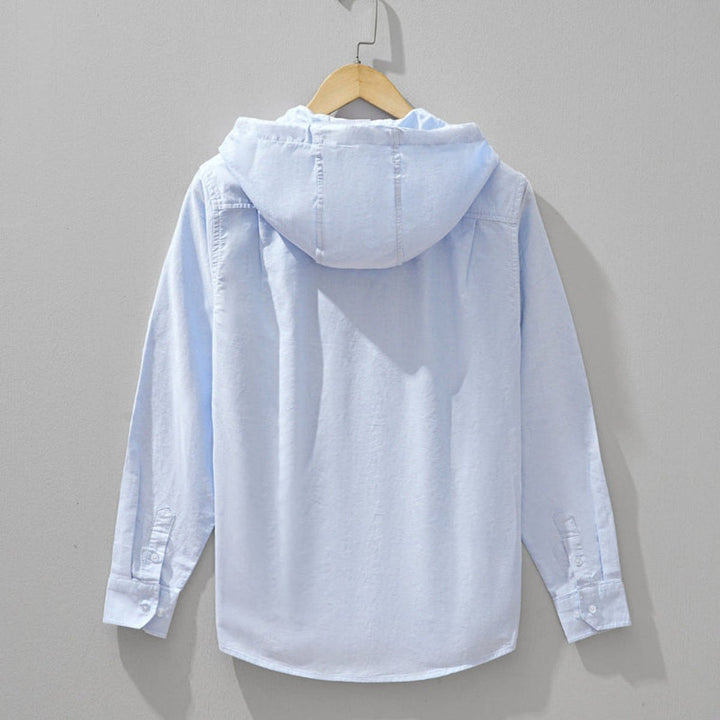 Men's Long-Sleeve Hooded Zip-Front Casual Shirt