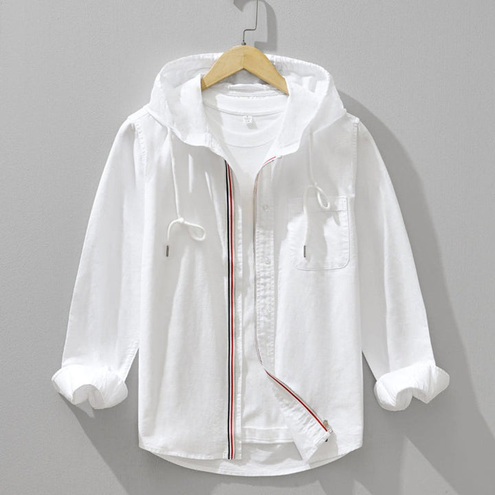 Men's Long-Sleeve Hooded Zip-Front Casual Shirt