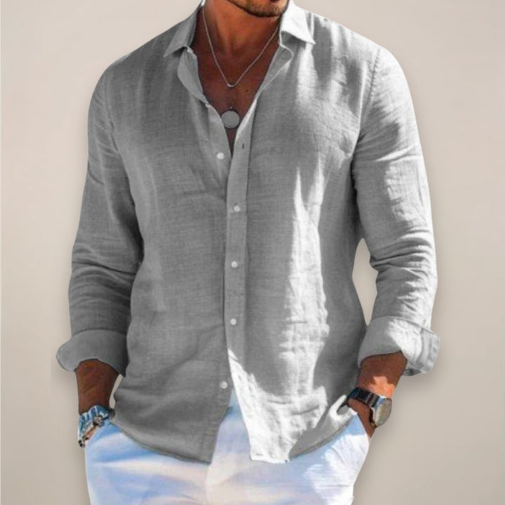 Men's Long-Sleeve Linen Button-Up Casual Shirt