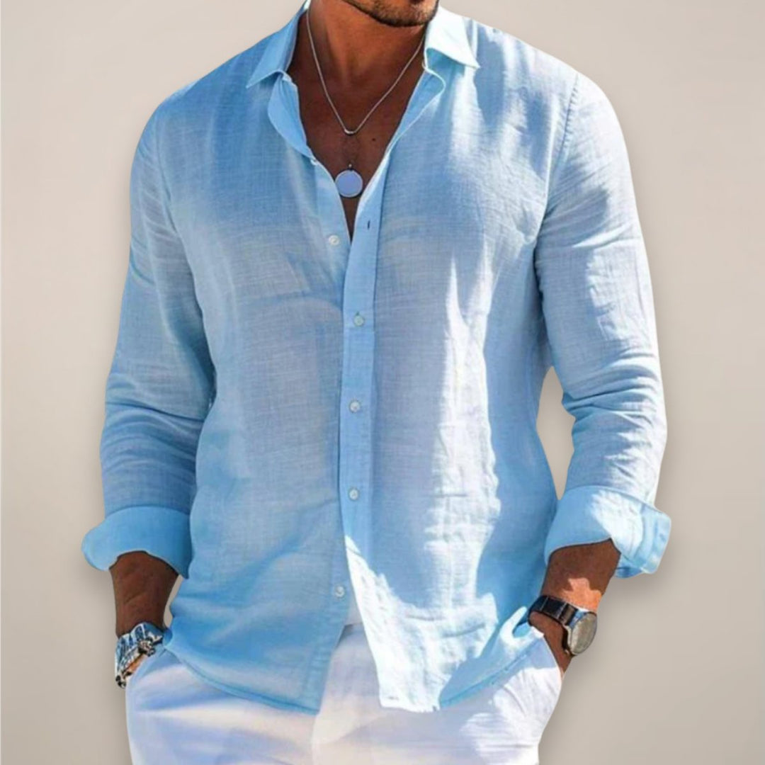 Men's Long-Sleeve Linen Button-Up Casual Shirt