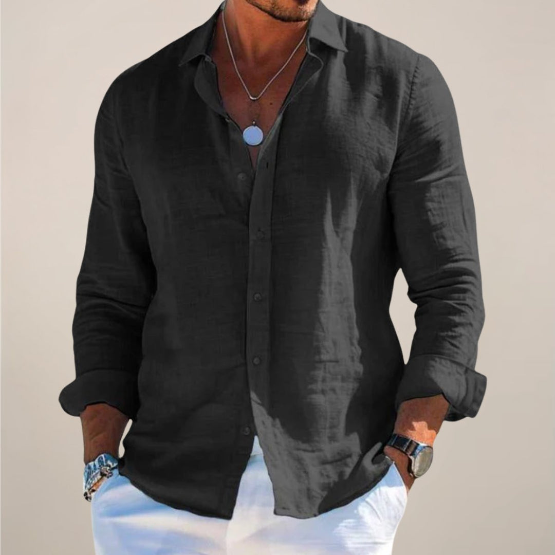 Men's Long-Sleeve Linen Button-Up Casual Shirt