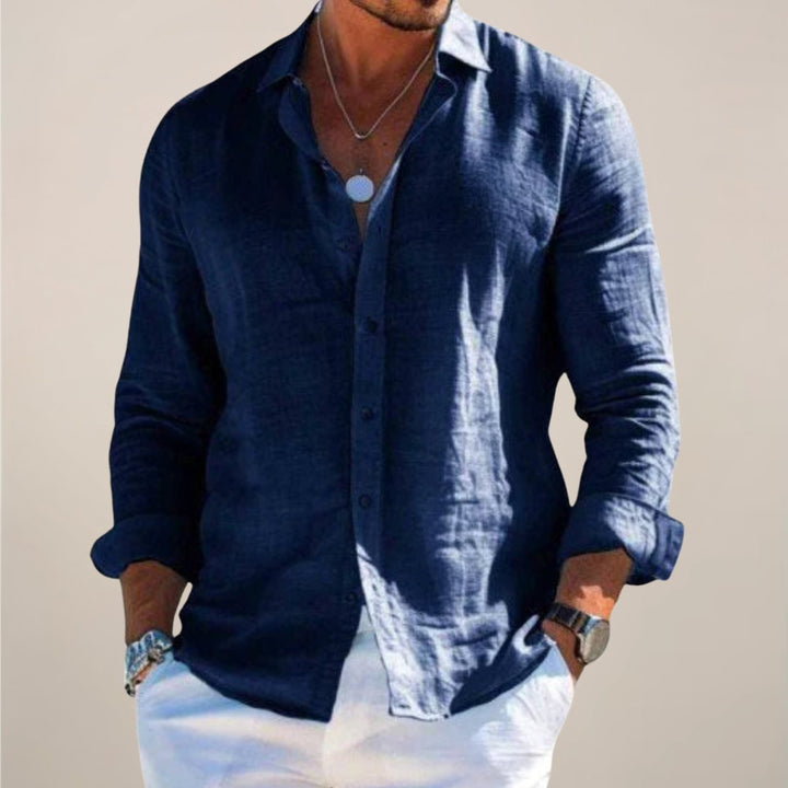 Men's Long-Sleeve Linen Button-Up Casual Shirt