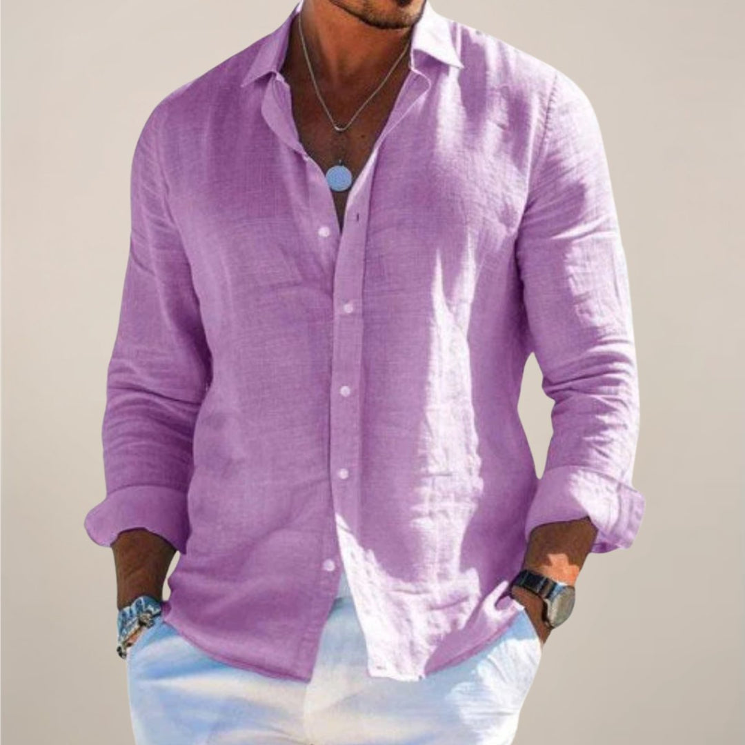 Men's Long-Sleeve Linen Button-Up Casual Shirt