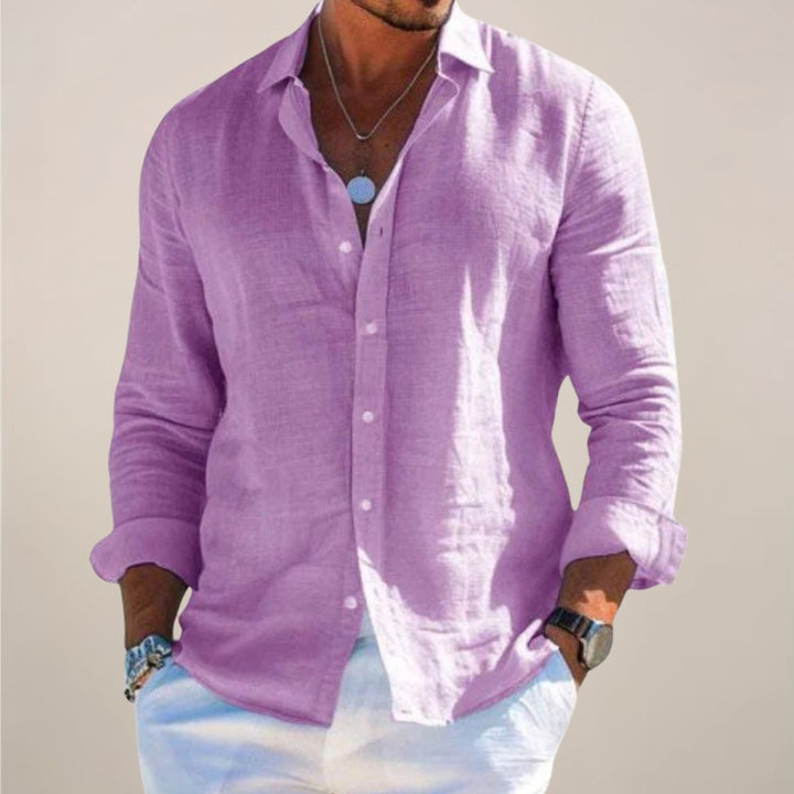 Men's Long-Sleeve Linen Button-Up Casual Shirt