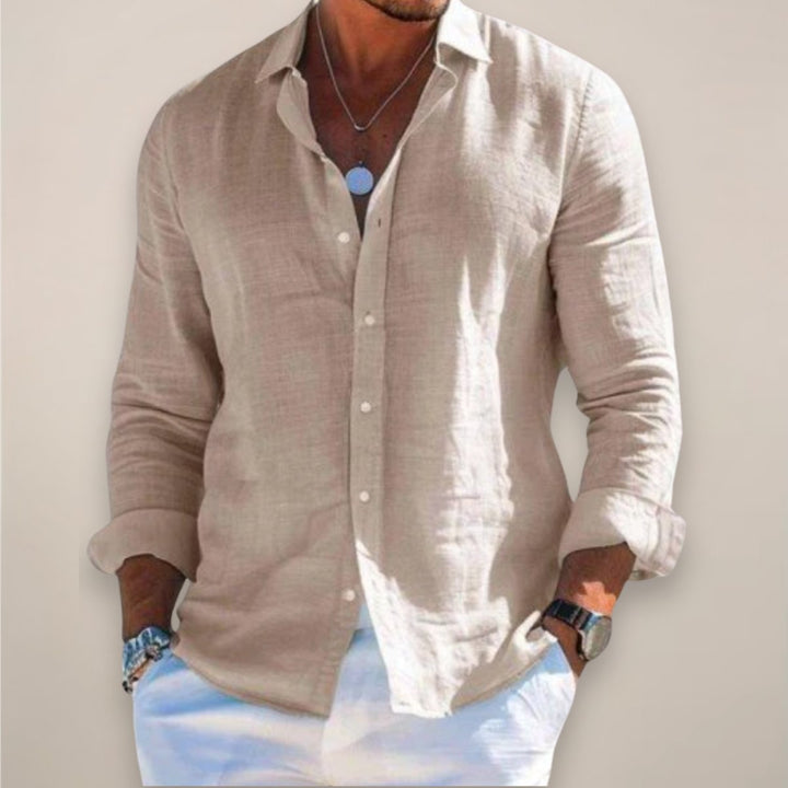 Men's Long-Sleeve Linen Button-Up Casual Shirt