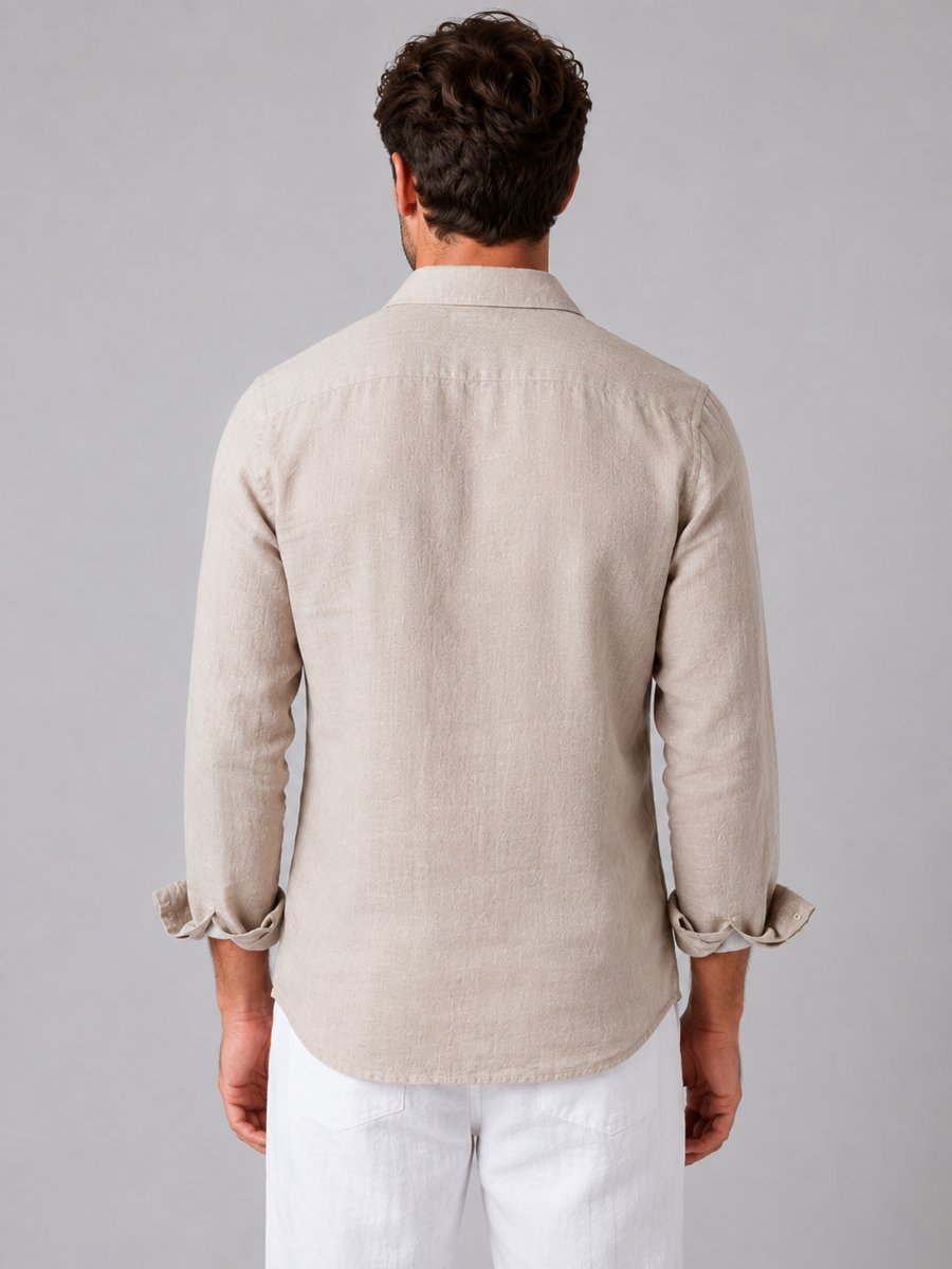 Men's Long-Sleeve Linen-Look Button-Up Shirt Relaxed Fit