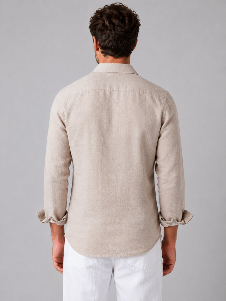 Men's Long-Sleeve Linen-Look Button-Up Shirt Relaxed Fit