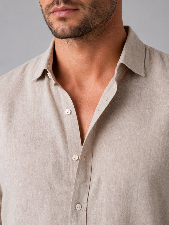 Men's Long-Sleeve Linen-Look Button-Up Shirt Relaxed Fit