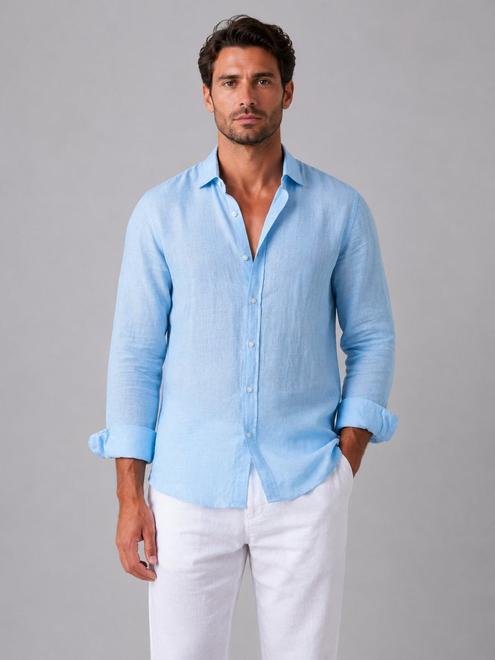 Men's Long-Sleeve Linen-Look Button-Up Shirt Relaxed Fit
