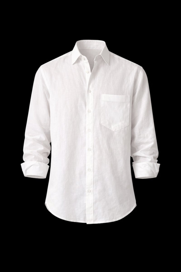 Mens Long-Sleeve Linen Shirt Relaxed Fit Button-Front