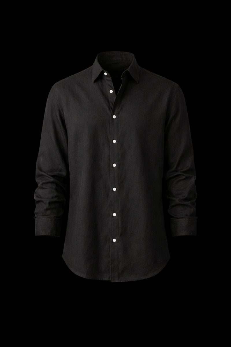 Mens Long-Sleeve Linen Shirt Relaxed Fit Button-Front