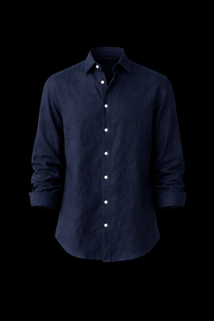Mens Long-Sleeve Linen Shirt Relaxed Fit Button-Front