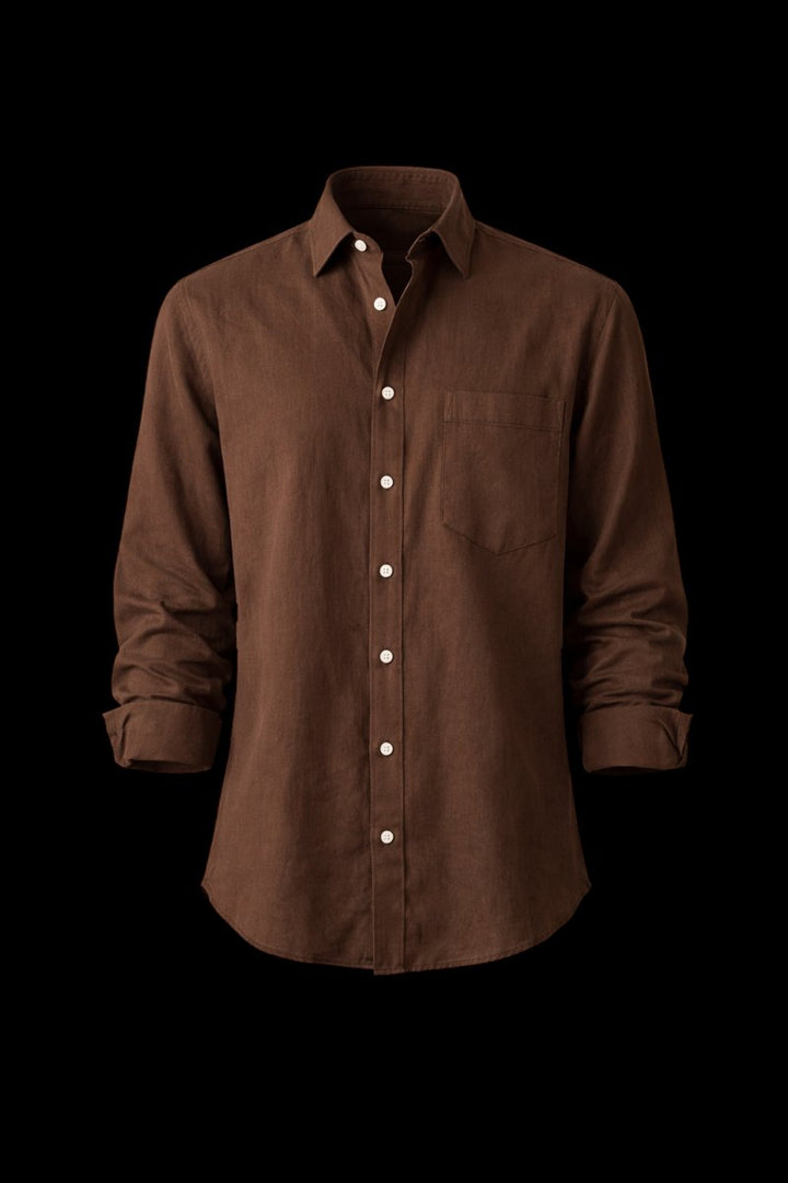 Mens Long-Sleeve Linen Shirt Relaxed Fit Button-Front