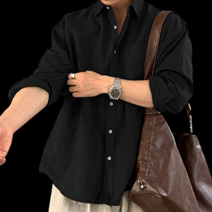 Mens Long-Sleeve Linen Shirt Relaxed Fit Button-Front