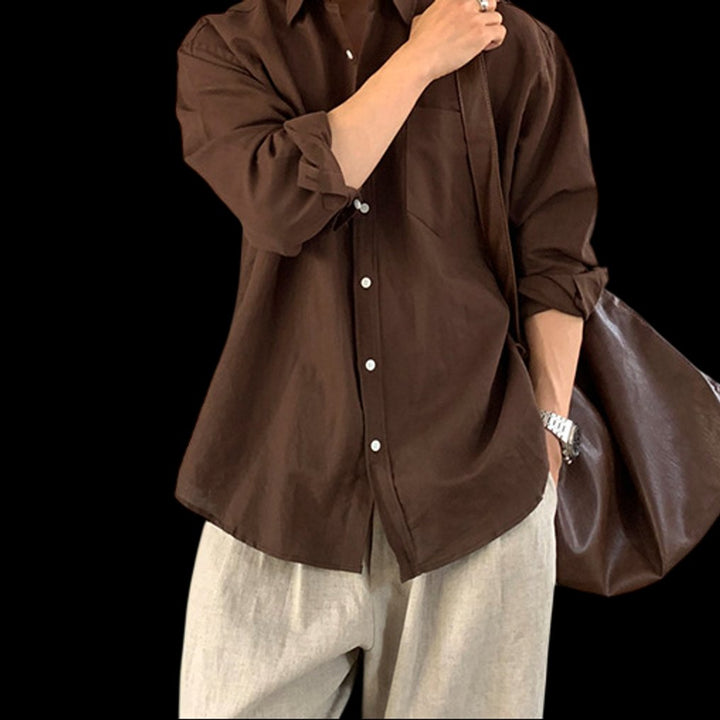 Mens Long-Sleeve Linen Shirt Relaxed Fit Button-Front