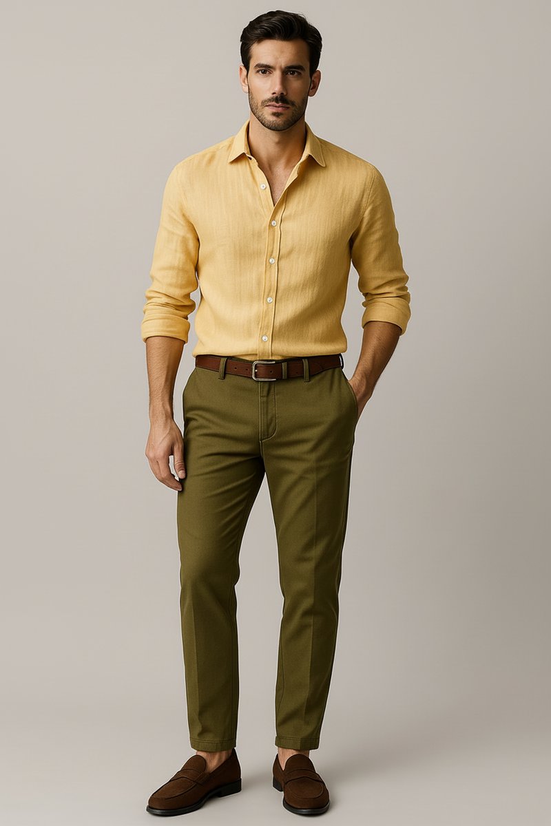 Men's Long-Sleeve Linen Vintage Button-Up Shirt Smart Casual Henley