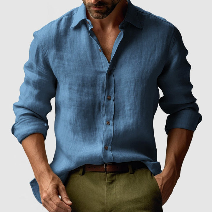 Men's Long-Sleeve Linen Vintage Button-Up Shirt Smart Casual Henley