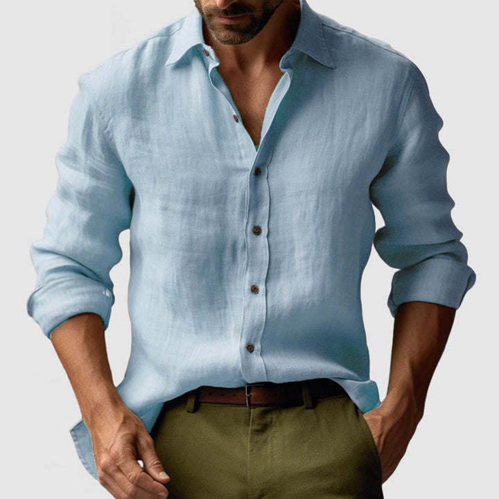 Men's Long-Sleeve Linen Vintage Button-Up Shirt Smart Casual Henley
