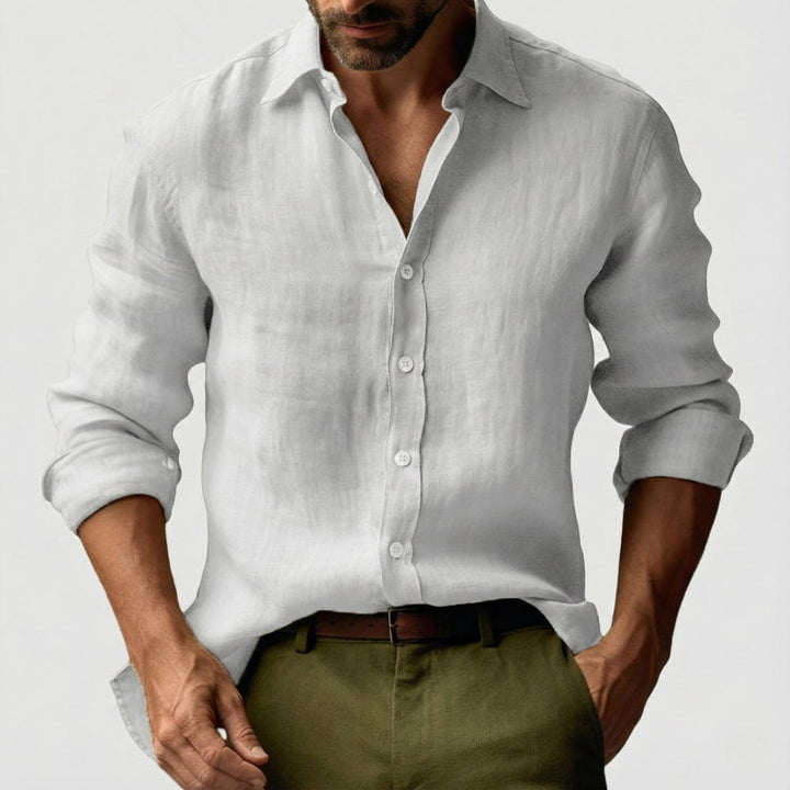 Men's Long-Sleeve Linen Vintage Button-Up Shirt Smart Casual Henley