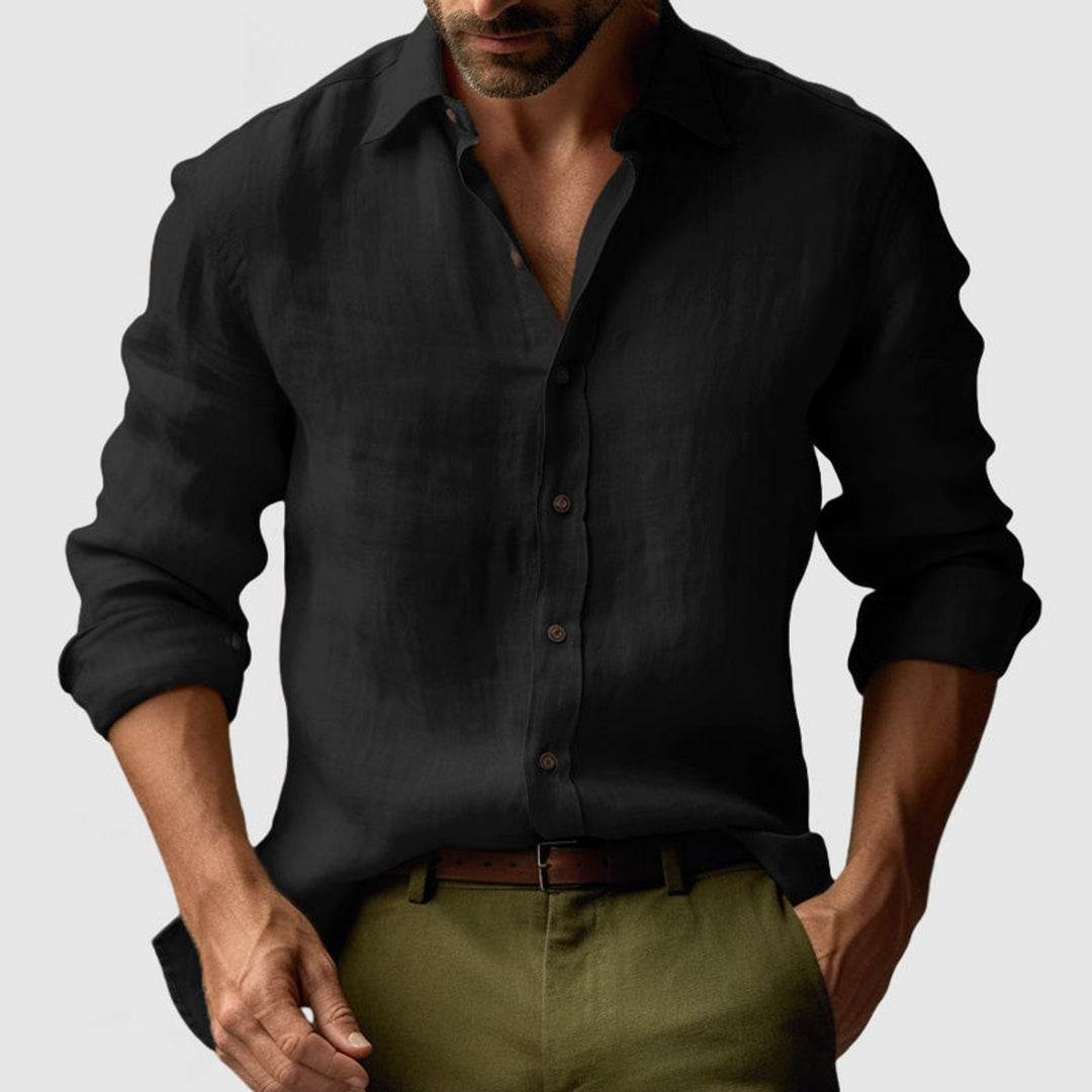 Men's Long-Sleeve Linen Vintage Button-Up Shirt Smart Casual Henley
