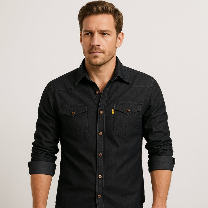 Men's Long-Sleeve Slim-Fit Cotton Denim Shirt